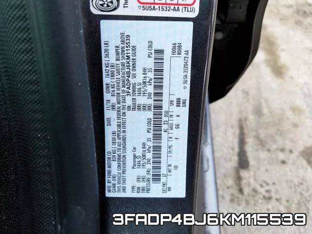 3FADP4BJ6KM115539 фото 2