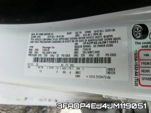 3FADP4EJ4JM119051 фото 2