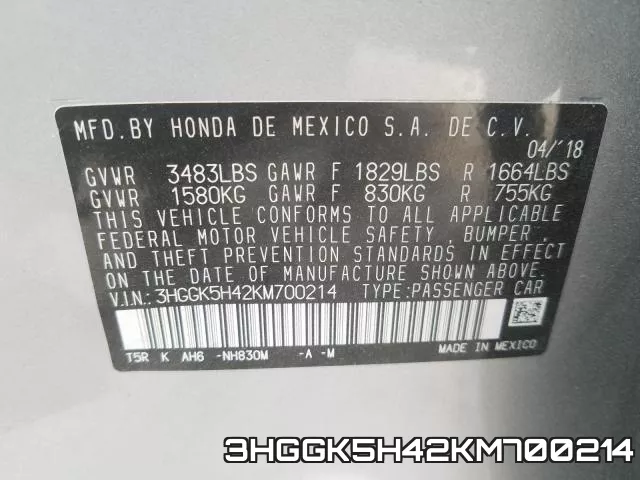3HGGK5H42KM700214 фото 2