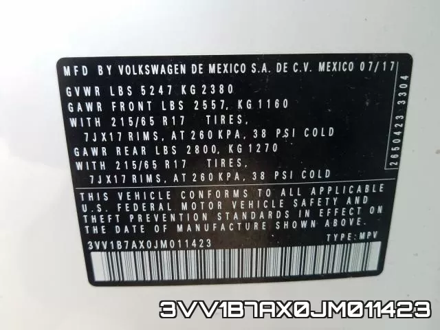 3VV1B7AX0JM011423 фото 2