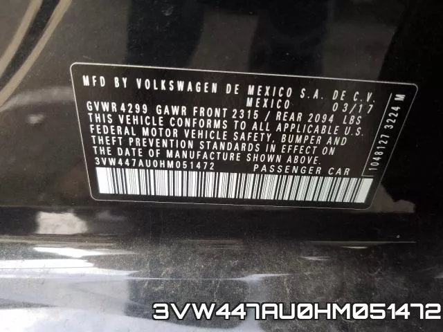 3VW447AU0HM051472 фото 2