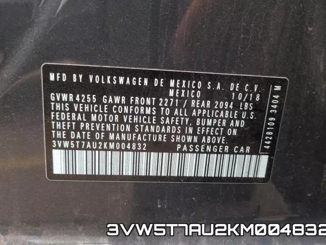 3VW5T7AU2KM004832 фото 2
