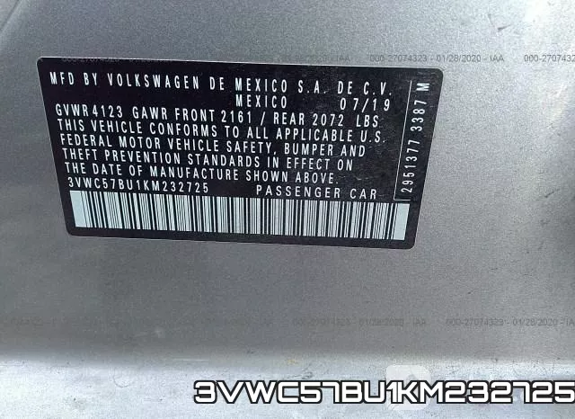 3VWC57BU1KM232725 фото 10