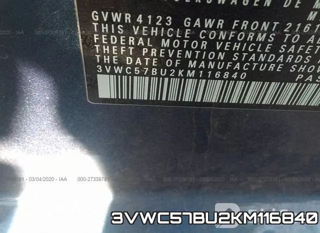 3VWC57BU2KM116840 фото 10
