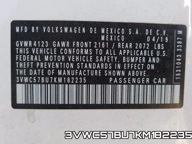 3VWC57BU7KM182235 фото 2