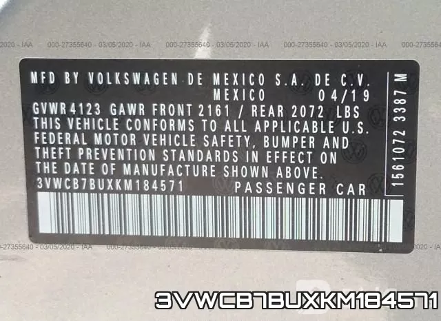 3VWCB7BUXKM184571 фото 10