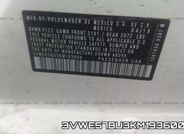 3VWE57BU3KM193600 фото 10