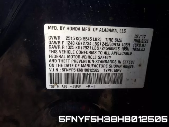 5FNYF5H38HB012505 фото 2