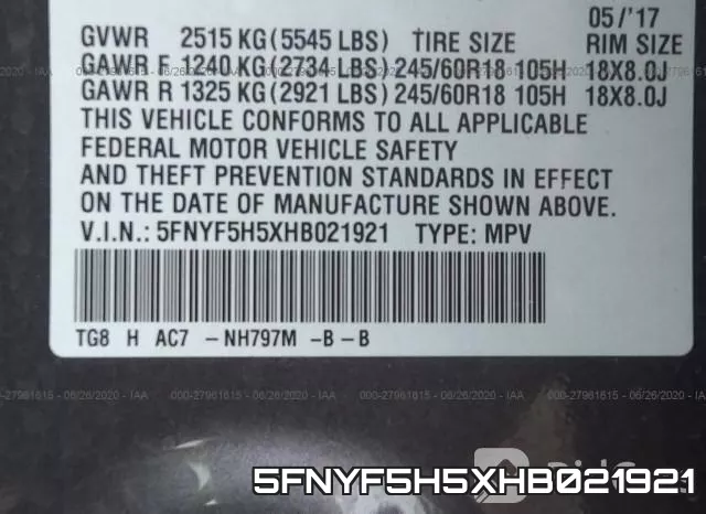 5FNYF5H5XHB021921 фото 10