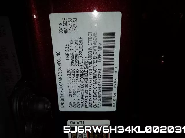 5J6RW6H34KL002031 фото 2