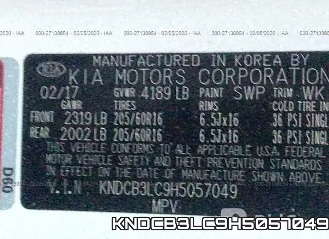 KNDCB3LC9H5057049 фото 10