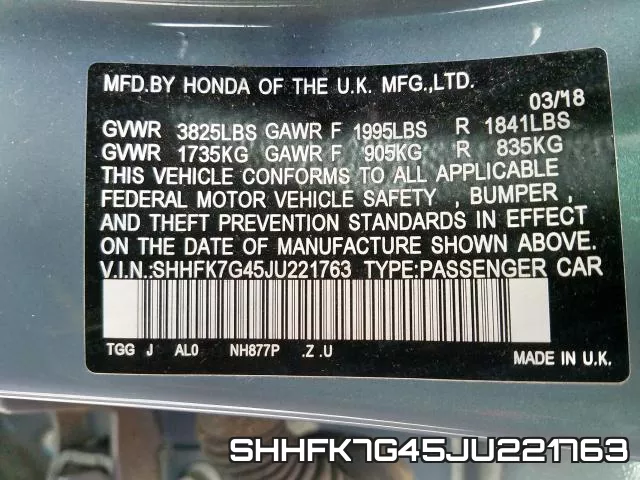 SHHFK7G45JU221763 фото 2