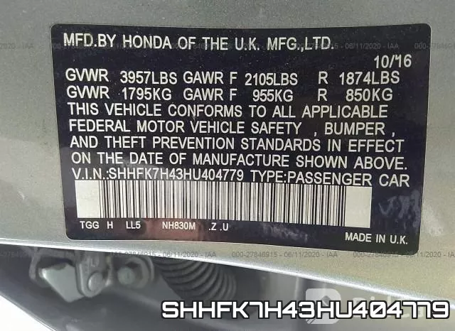 SHHFK7H43HU404779 фото 10