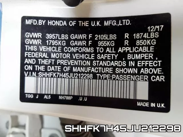 SHHFK7H45JU212298 фото 2