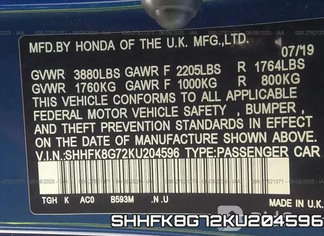 SHHFK8G72KU204596 фото 10