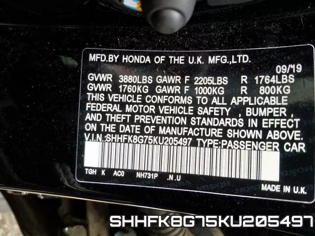 SHHFK8G75KU205497 фото 2