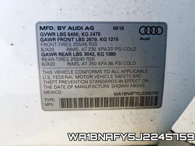 WA1BNAFY5J2245759 фото 2