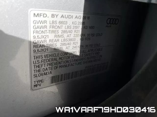 WA1VAAF79HD030416 фото 2