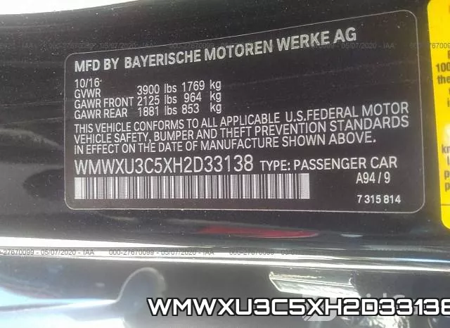 WMWXU3C5XH2D33138 фото 10