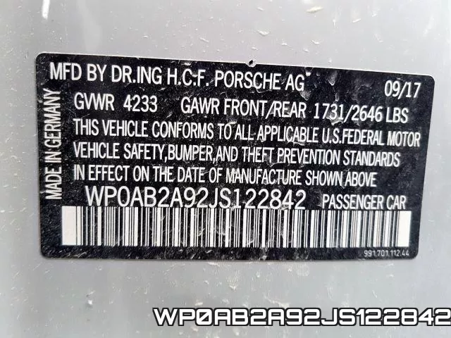 WP0AB2A92JS122842 фото 2