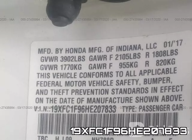 19XFC1F96HE207833 фото 10
