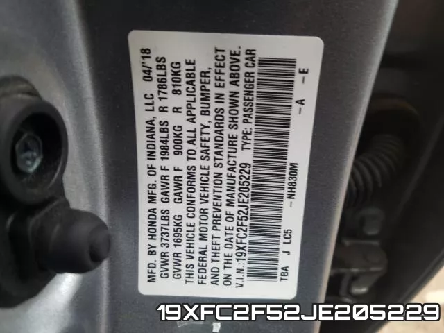 19XFC2F52JE205229 фото 2