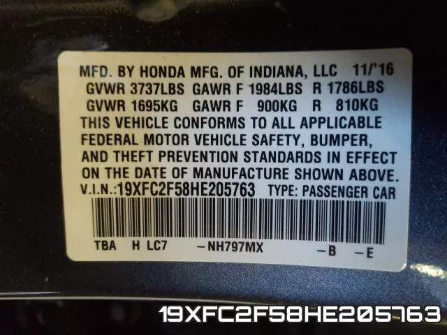19XFC2F58HE205763 фото 2