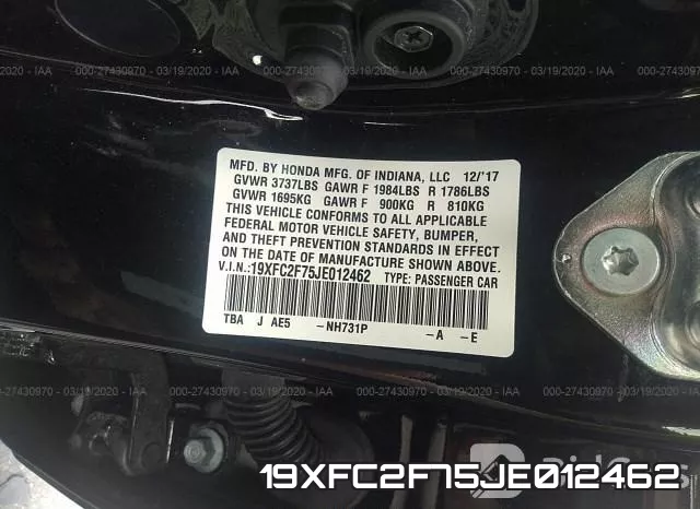 19XFC2F75JE012462 фото 10