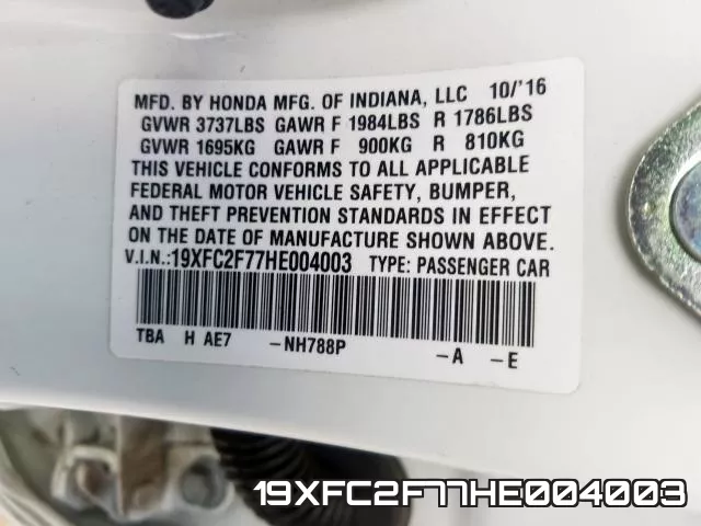 19XFC2F77HE004003 фото 2