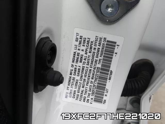 19XFC2F77HE221020 фото 2