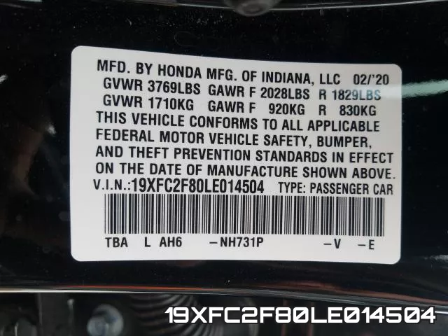 19XFC2F80LE014504 фото 2