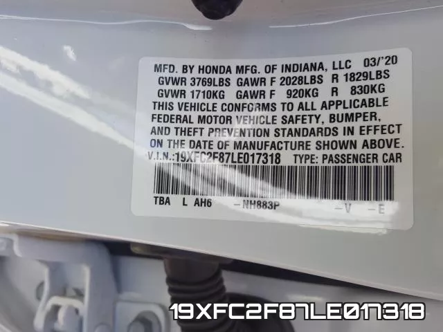 19XFC2F87LE017318 фото 2
