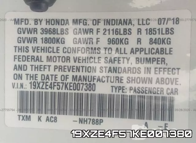 19XZE4F57KE007380 фото 10