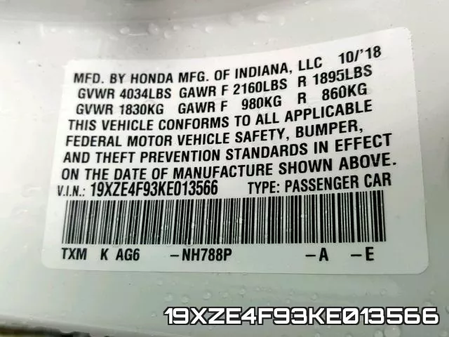 19XZE4F93KE013566 фото 2
