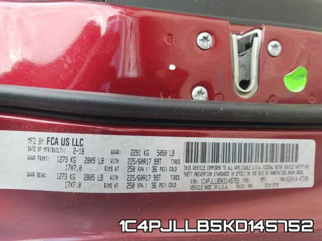 1C4PJLLB5KD145752 фото 2
