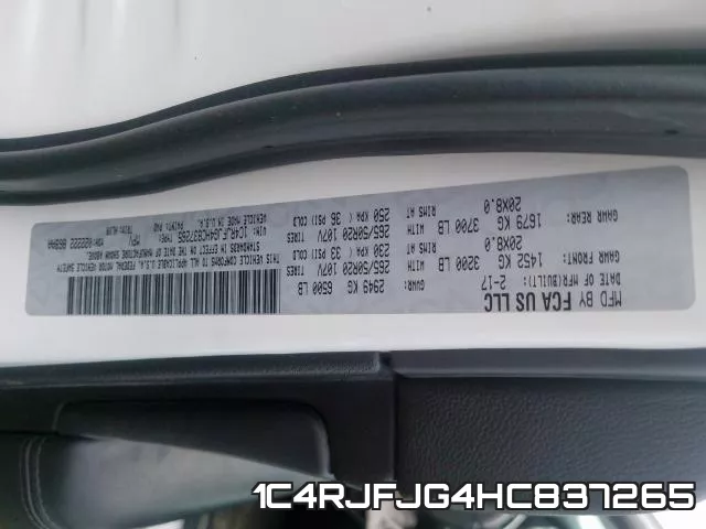 1C4RJFJG4HC837265 фото 2
