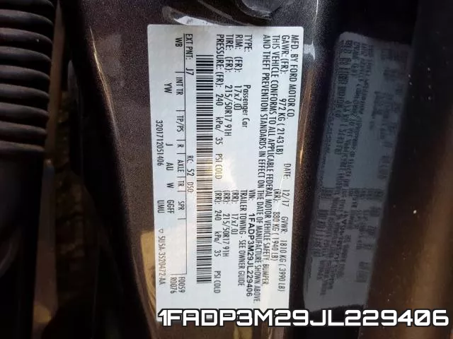 1FADP3M29JL229406 фото 2