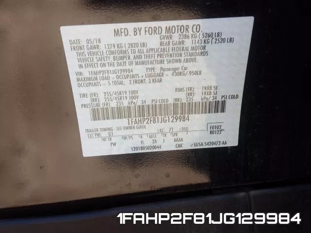 1FAHP2F81JG129984 фото 2