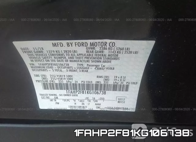 1FAHP2F81KG106738 фото 10