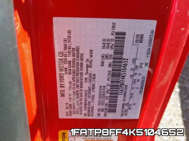 1FATP8FF4K5104652 фото 2