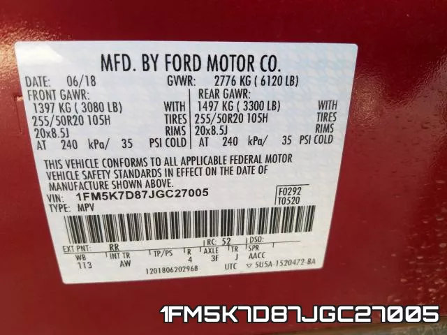 1FM5K7D87JGC27005 фото 2