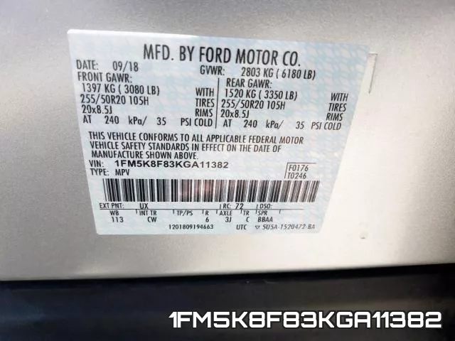 1FM5K8F83KGA11382 фото 2