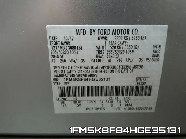 1FM5K8F84HGE35131 фото 2