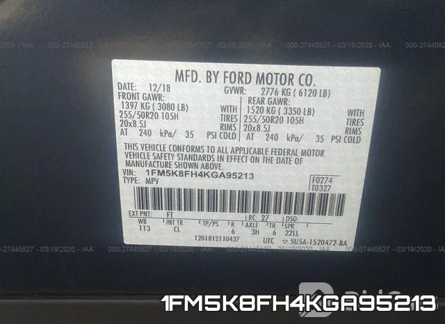 1FM5K8FH4KGA95213 фото 10