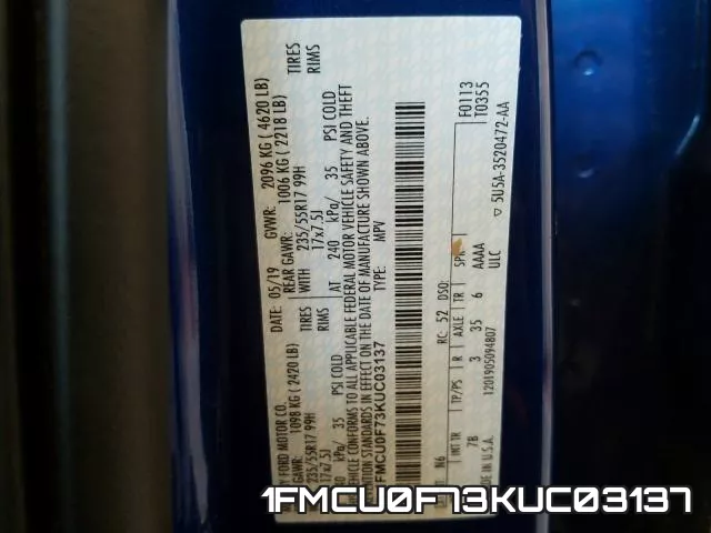 1FMCU0F73KUC03137 фото 2