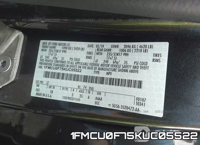 1FMCU0F75KUC05522 фото 10