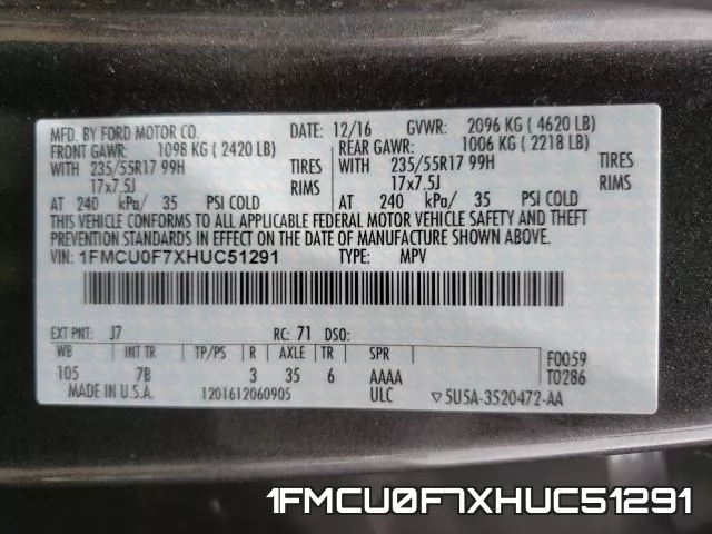 1FMCU0F7XHUC51291 фото 2