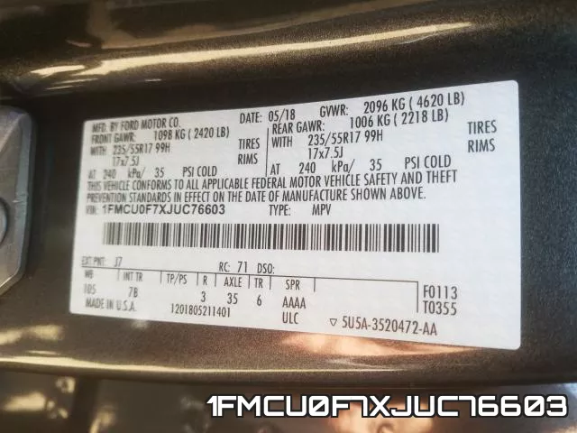 1FMCU0F7XJUC76603 фото 2