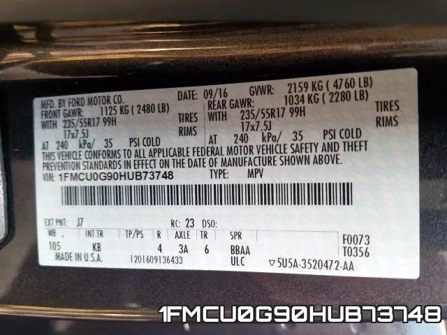 1FMCU0G90HUB73748 фото 2