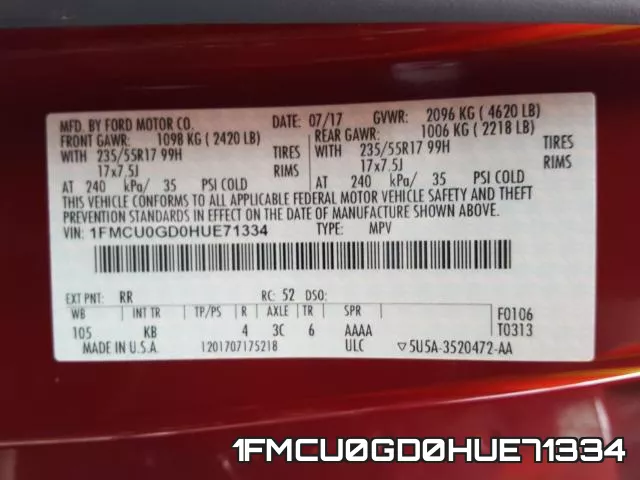 1FMCU0GD0HUE71334 фото 2